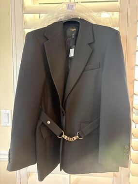 Maje NEW Black Blazer with Gold Chain Belt